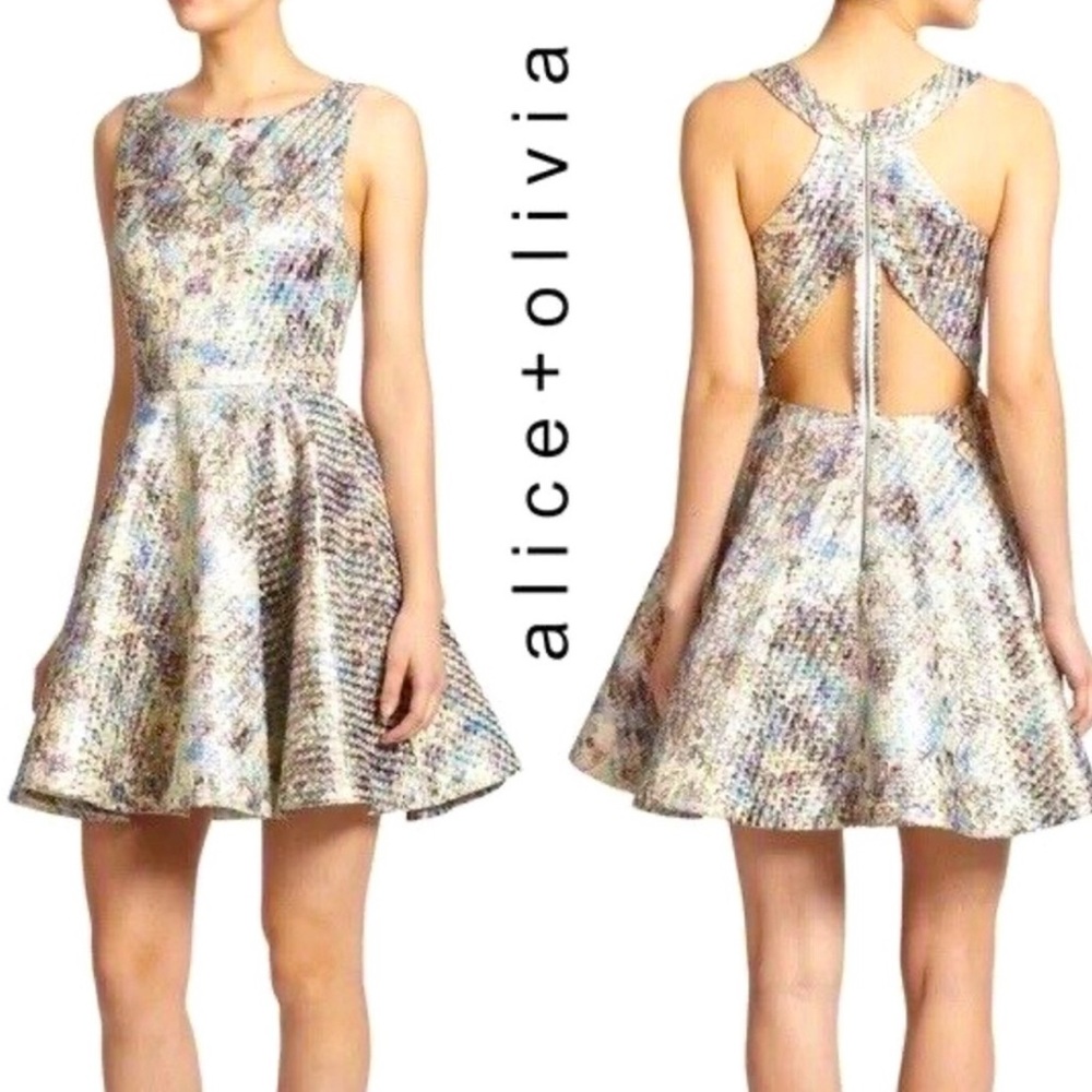 Alice +‎ Olivia Port Floral Jacquard Metallic Mini Dress Size 6 Sleeveless